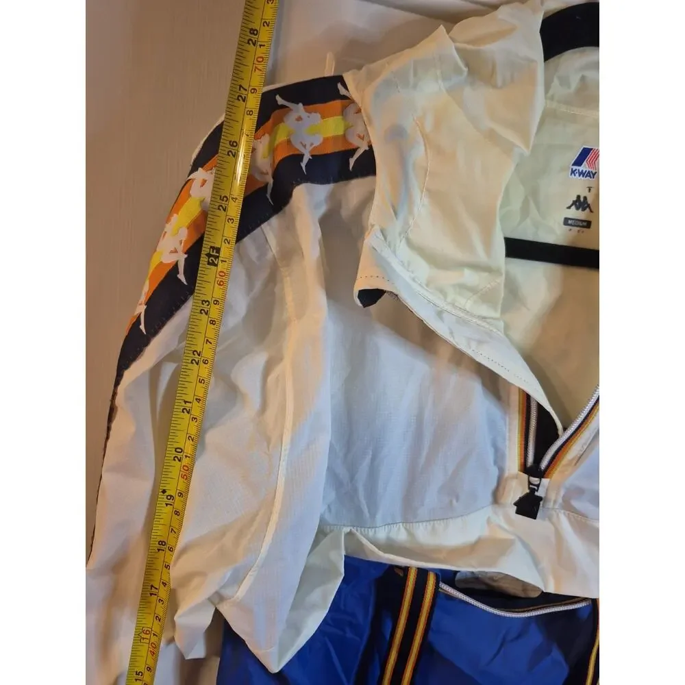 Kappa KWAY Blue White Windbreaker Jacket Medium Hoodie Italy Le Vrai Leon Banda